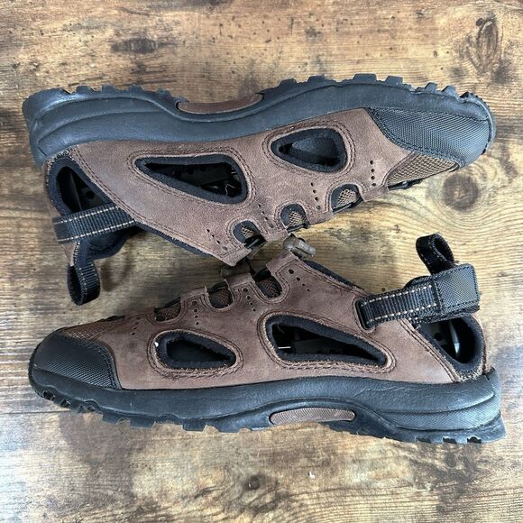 Lands End Sandals Mens 8 B Hiking Fishermans Flats Brown Suede Mesh Drawstring - Picture 4 of 7